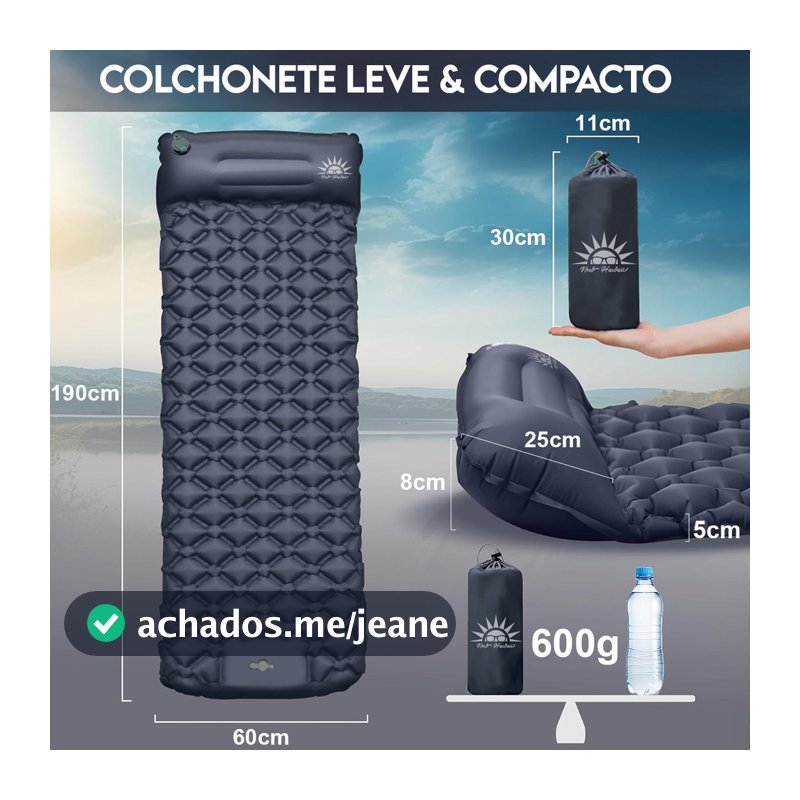 Colchão Inflável Almofada De Dormir Autoinflável Para Acampamento 190cm