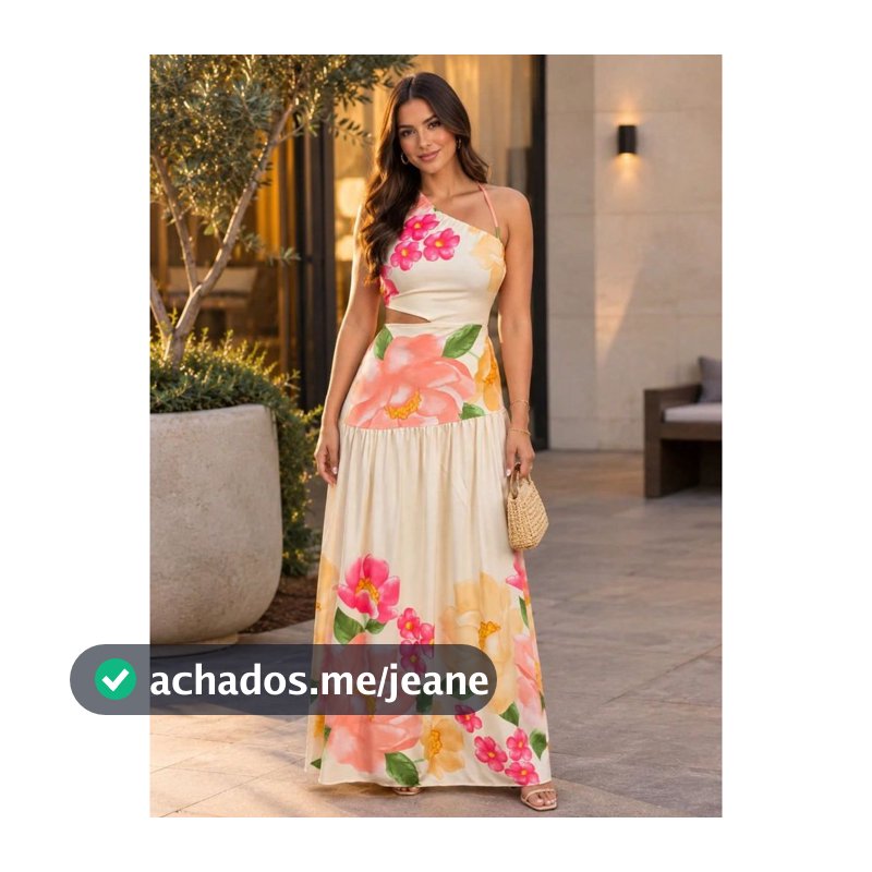Vestido Longo Feminino Assimetrico Costas Abertas Estampado Floral Primavera e Verão Viscosarja