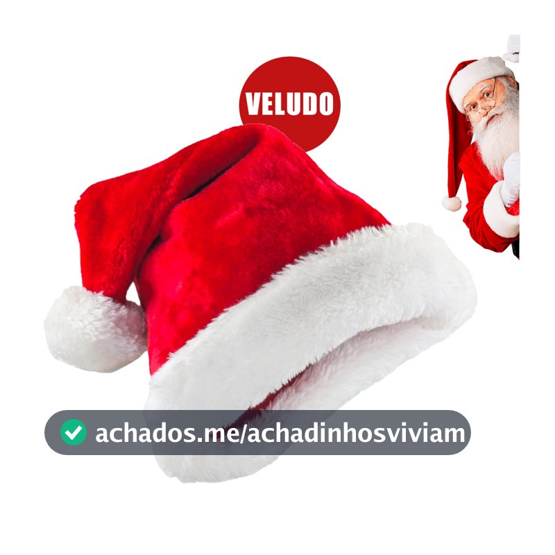 Kit Gorro Papai Noel Veludo Vermelho 40cm Touca Natal Elegância Premium