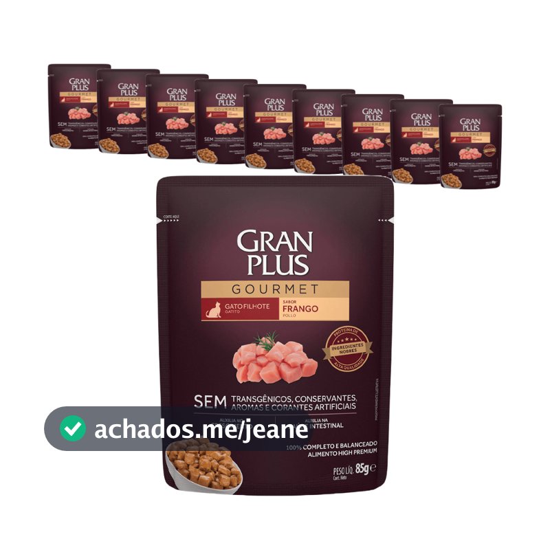 Ração Úmida Granplus Gourmet para Gatos Filhotes sabor Frango - 85g - KIT 10 unids.