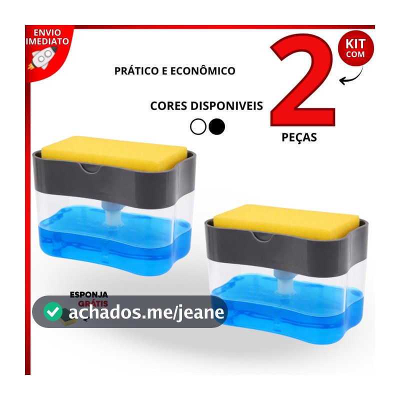 Kit 2 Dispenser de Sabão Líquido e Detergente com Suporte para Esponja – Prático para Cozinha