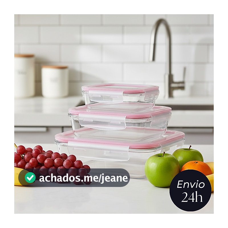 Kit 3 Potes de Vidro Marmita 370/640/1050ml com Tampa Trava Hermética