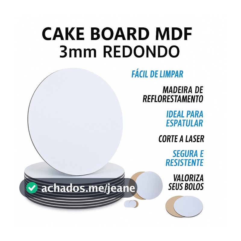 Kit 10 unidades Cake Board Redondo em MDF 3mm – Base para Bolo