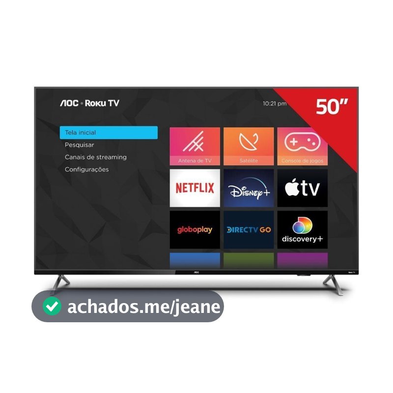 Smart TV AOC 50U7045/78G 4K UHD de 50" Roku TV HDR, Design sem bordas e Dolby Atmos