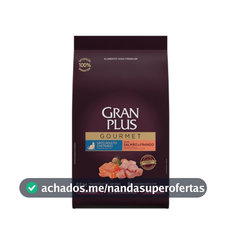 Ração Gran Plus Gourmet Gato Castrado Salmão E Frango 10,1kg