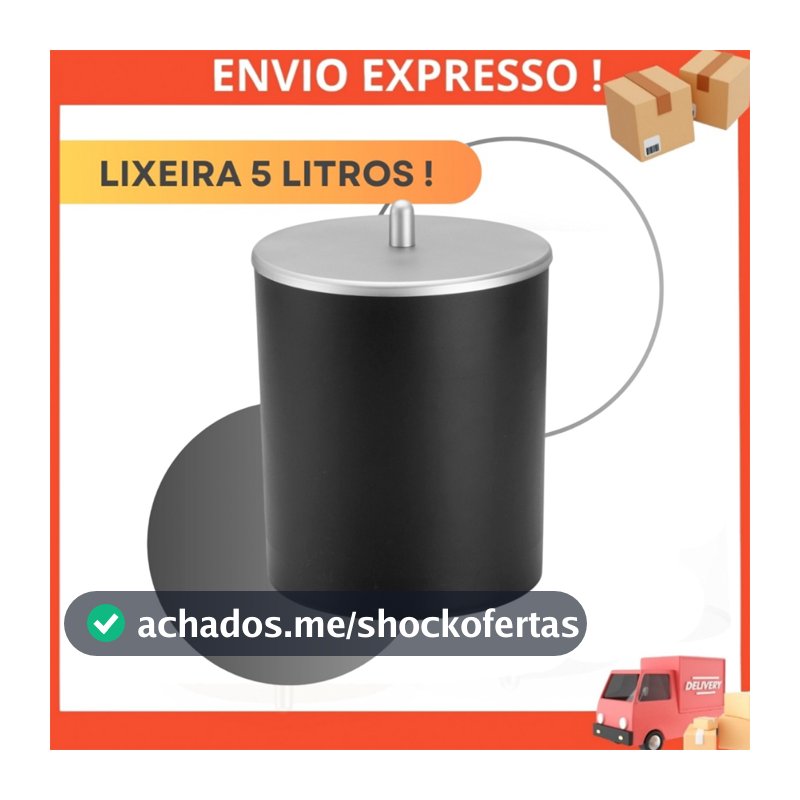 Lixeira 5 Litros Cozinha Escritório Banheiro Cor Luxo Promoção Tampa Tipo Inox Envio Expresso