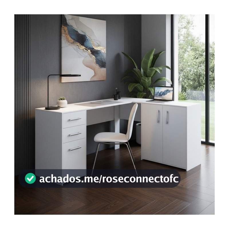 Mesa de Escritório em L 3 Gavetas 2 Portas  Denver