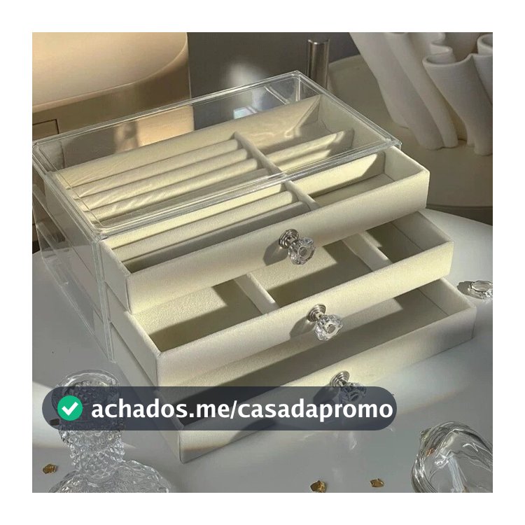 Porta Jóia Acrílico Luxo Com 3 Camadas Brinco Anel Compartimento
