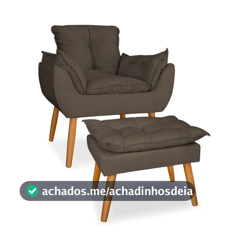 Poltrona mais puff pes palito em suede capuccino