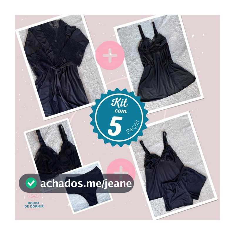 Kit 5 peças amamentação robe camisola babydoll calcinha sutiã