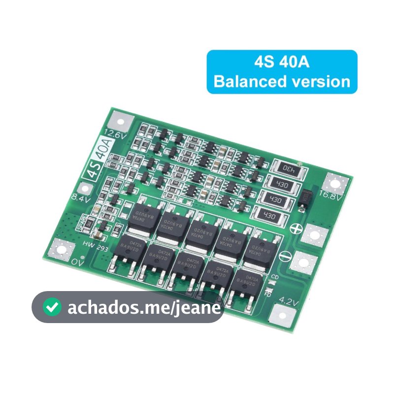 Placa de Proteção BMS 4S 40A 16,8V,  Bateria Lipo Li-ion lítio 18650