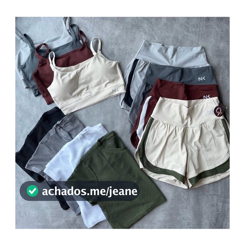 Conjunto Trio Fitness Cropped + Top + Short Duplo Poliamida Linha Premium