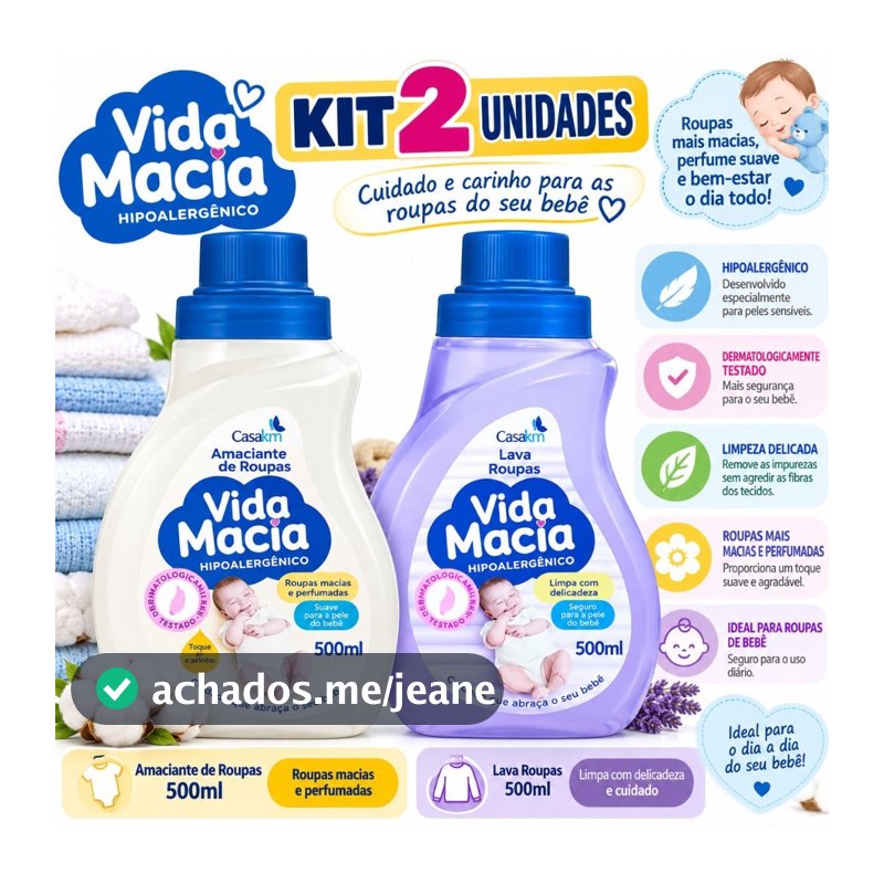 Kit Vida Macia 1 Lava Roupas + 1 Amaciante Glicerina Camomila 500ml