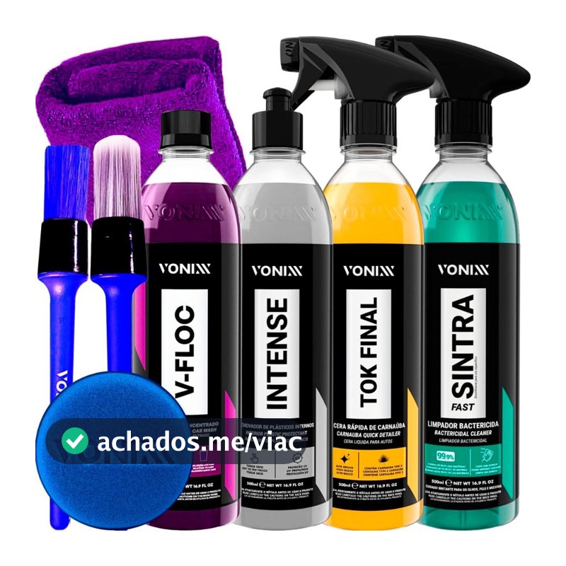 Kit Lavagem Automotiva Completa Vonixx Cera Carnauba Tok Final V-Floc Revitalizador de Plasticos intense Sintra fast