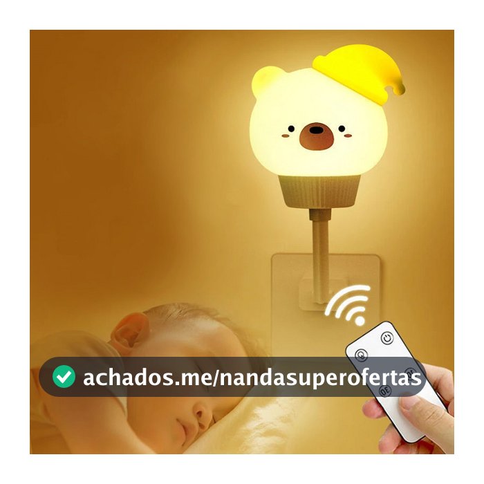 Luz Noturna Led Bebê USB Controle Remoto Dimerizável Abajur Luminária Quarto Regulável
