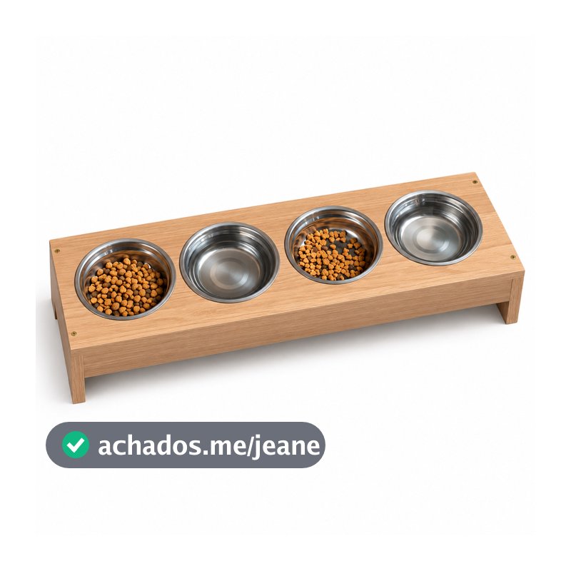 Comedouro Bebedouro Elevado 4 Tigelas Inox para Gatos e Cachorros MDF 73cm Suporte Alimentador Pet