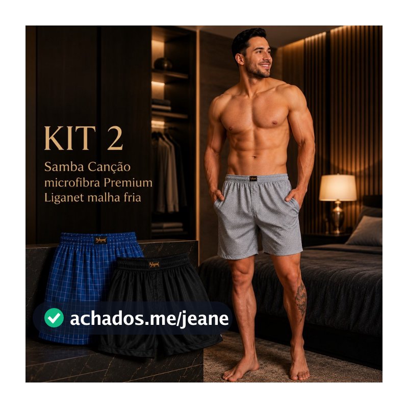 Kit 2 Cuecas Samba Canção Masculina Microfibra Liganet Tecido Geladinho Confortável Kyron