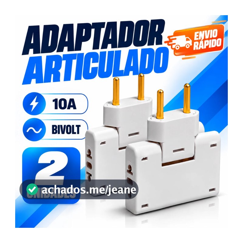 Kit 2 Adaptador Tomada Articulado Dobrável 3 entradas 110V/220V Deslocado 10A Resistente Bivolt