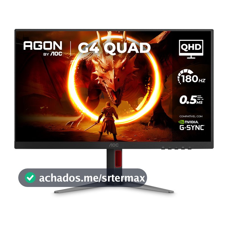 Monitor Gamer AOC AGON QUAD 27" QHD 180Hz 0,5ms IPS HDR10 Base Ajustável Q27G4F