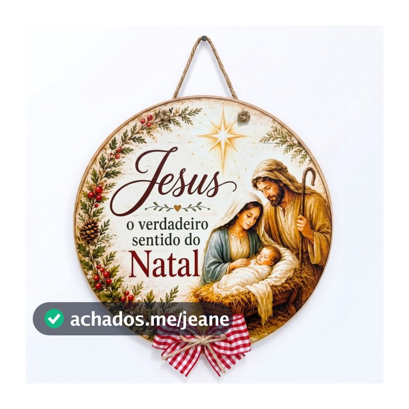 Guirlanda de Natal Religiosa 25cm Jesus em MDF com Impressão UV