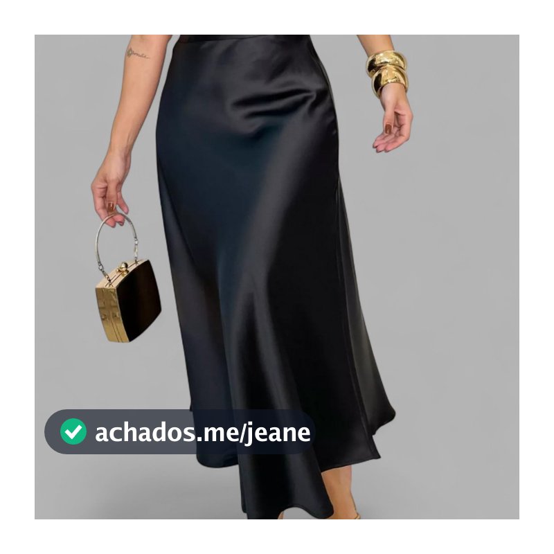 Saia Feminina de Cetim Midi Longa Elegante Cintura Alta Moda Evangélica