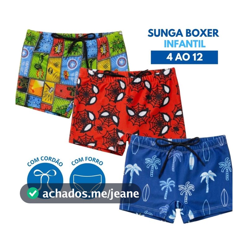 Sunga Infantil Boxer Com Cordão Tamanhos 4 ao 12 Estampas Exclusivas