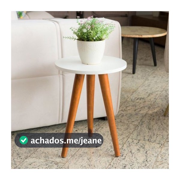Mesa De Canto Redonda Pe Palito Mdf Branca Preta Decorativa