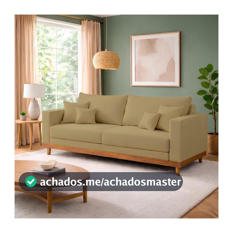 Sofá 3 Lugares Living Com Base Madeira Suede Balaqui Decor