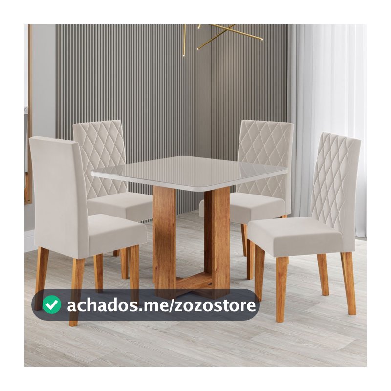 Mesa de Jantar 4 Lugares Magiore com Vidro - Viero Móveis