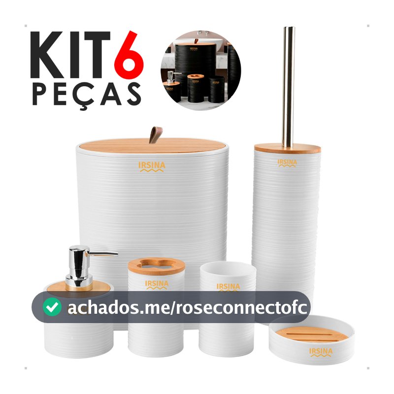 KIT Acessórios de Banheiro Lavabo de Bambu Conjunto Completo Lixeira Saboneteira Escova