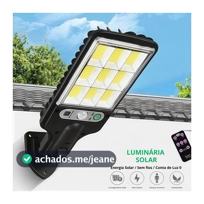 Luminária Solar Parede 108 COB Carregar LED Luz Branco frio Prova D'Água Sensor Presença 3 funções ABBOT STORE