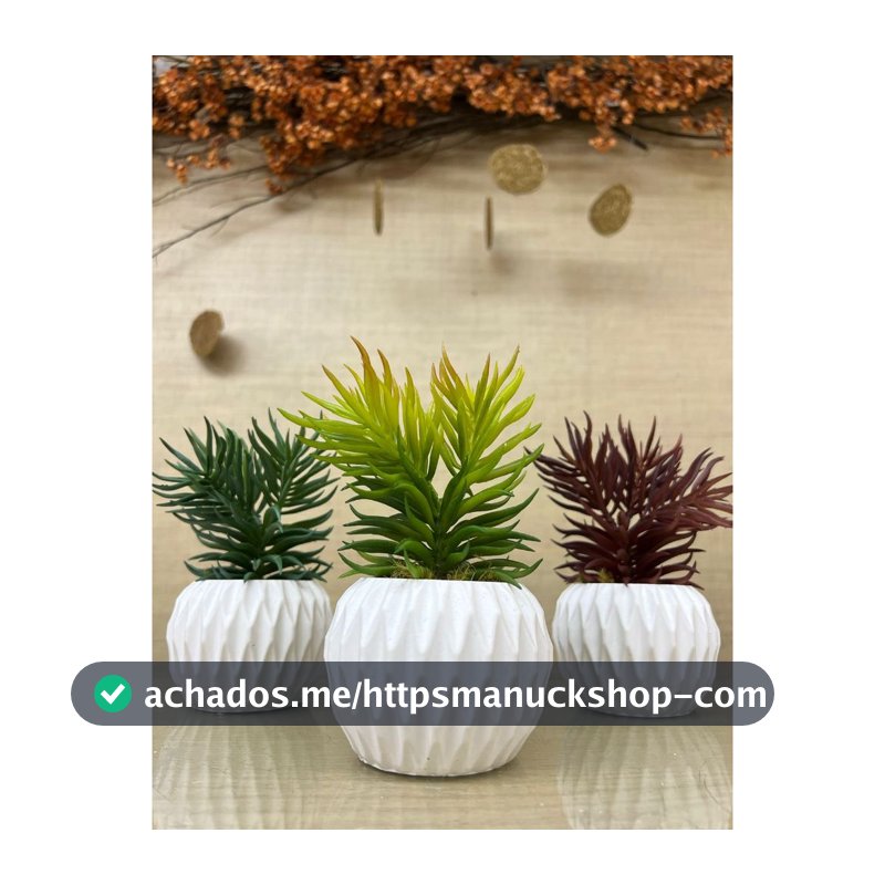 Kit com 3 Planta artificial de pinheiro em vaso de gesso branco texturizado, decoração de mesa sem manutenção