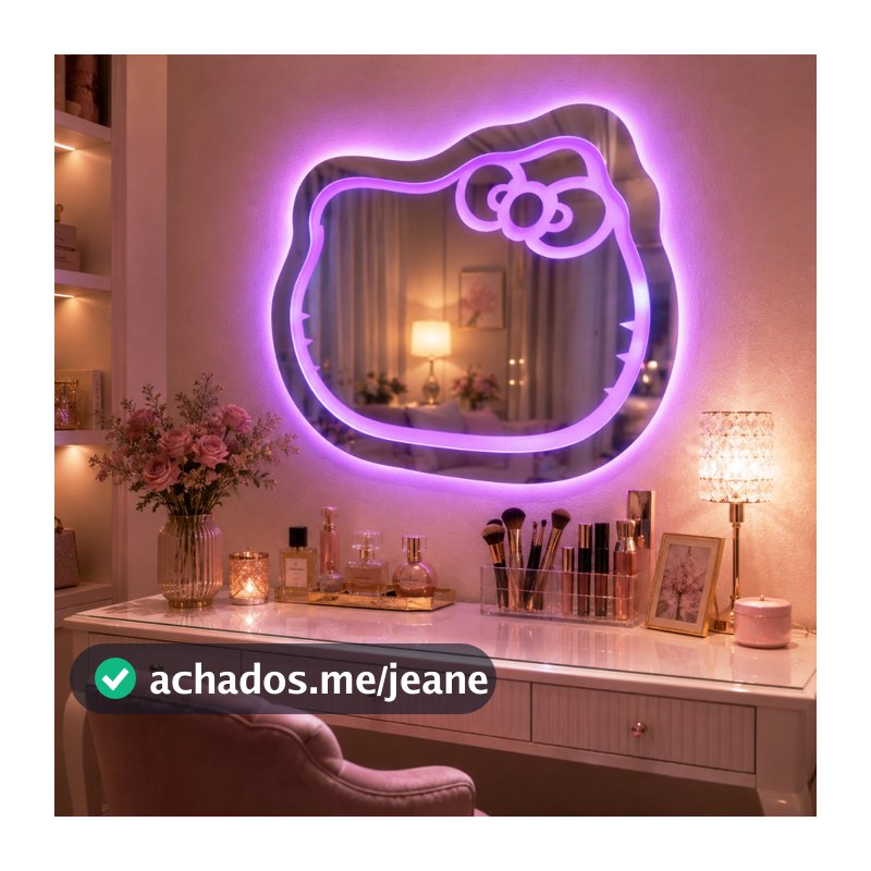 Espelho do Gatinho Com LED no CONTROLE Várias Cores 70x65 Decoração de Quarto Infantil