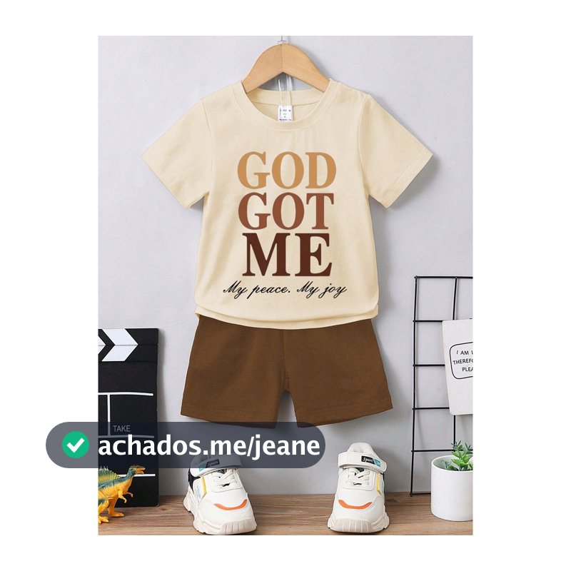 Kit Conjunto Cristão Camiseta + Bermuda Infantil Menino Estampada God Got Me
