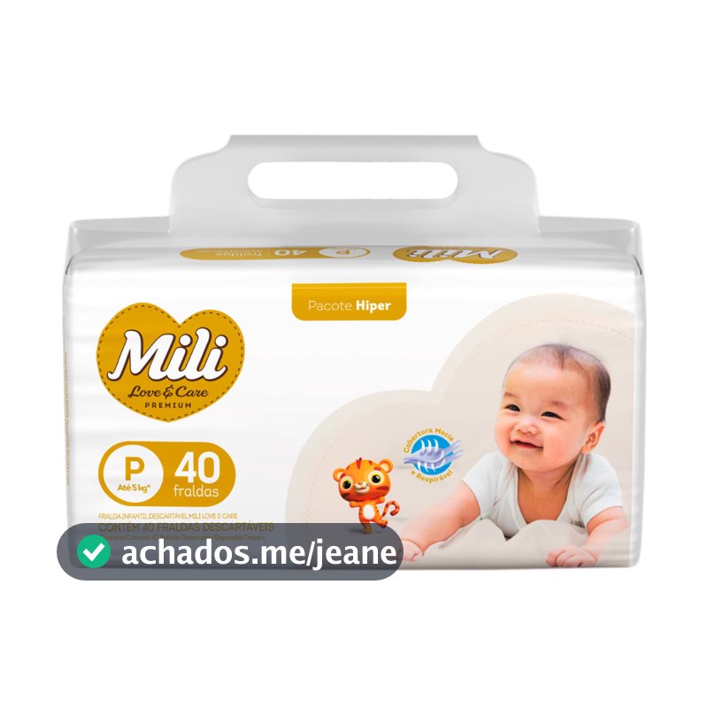Fralda Infantil Mili Love e Care Premium Hiper Tamanho P com 40 Unidades Descartáveis