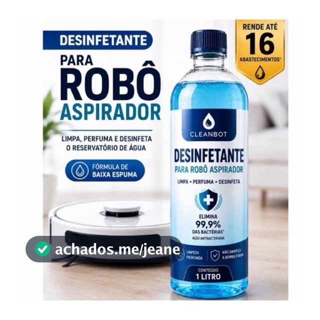 Desinfetante para Robô Aspirador 1 Litro | Auxilia na limpeza da bomba d'água | Zero Espuma | Perfuma e Higieniza o Piso
