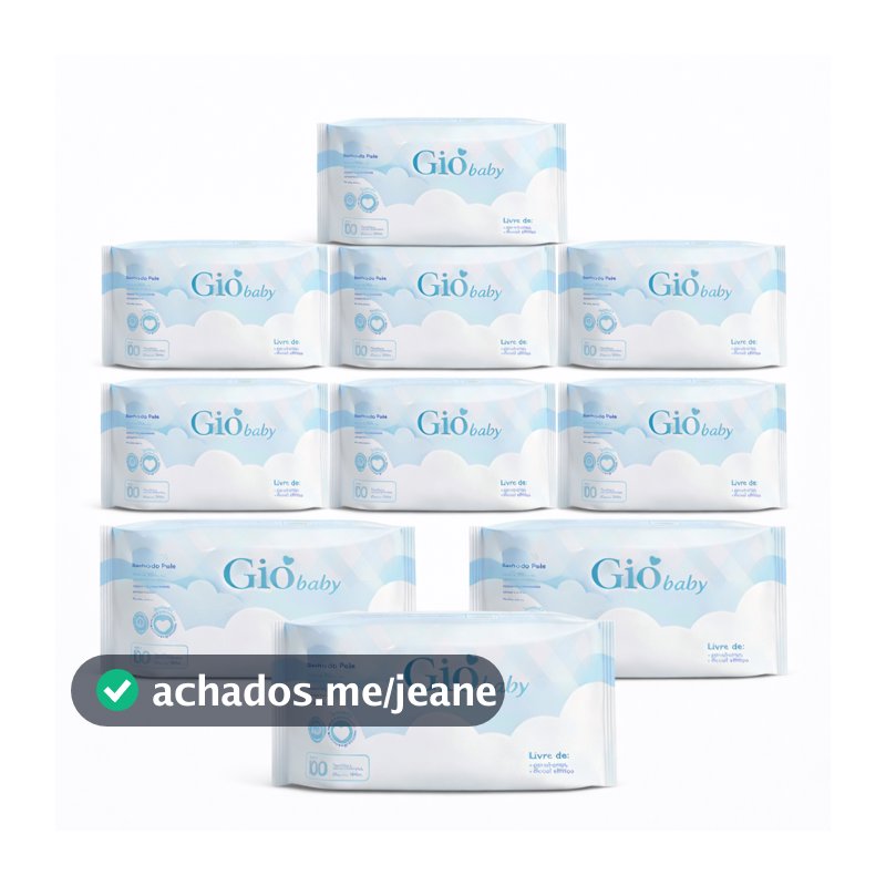 Kit 10 Toalhas Umedecidas Gio Baby 100 Folhas 98% Água Lenço umedecido bebê Vegano Hipoalergênico