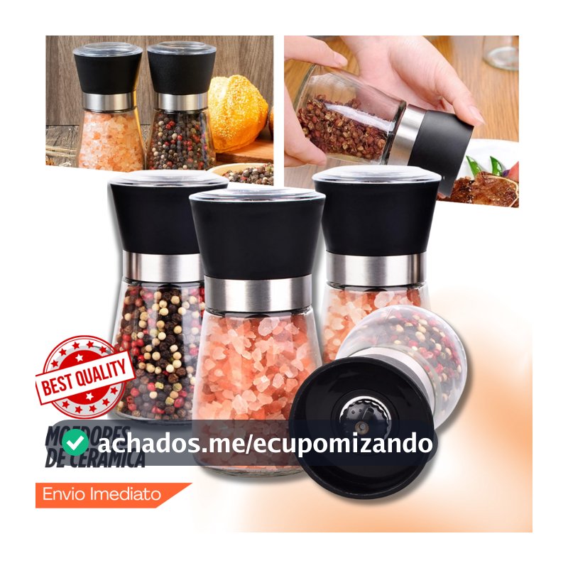 Conjunto 1- 4 Moedores Premium SalPimenta Moagem Ajustável Cerâmica Design Clássico Inox & Acrílico