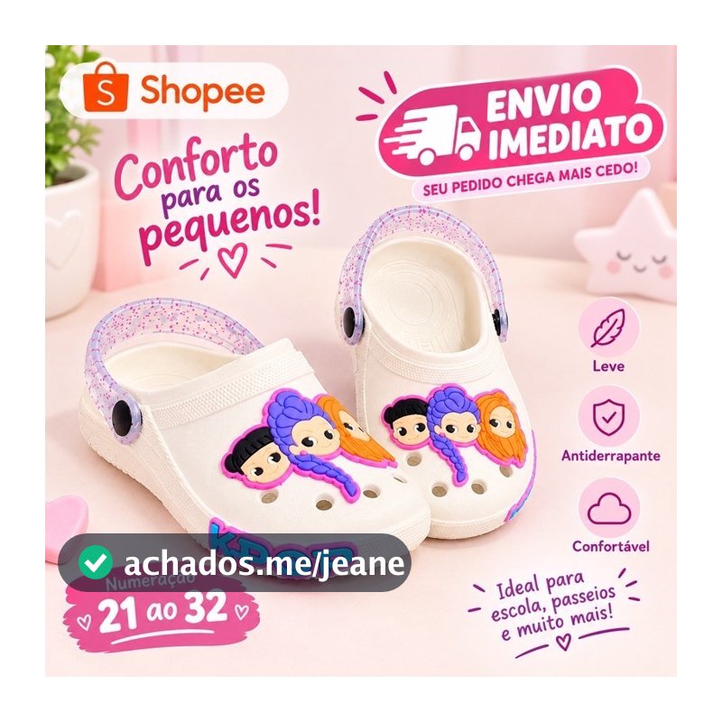 Babuche Infantil Guerreiras do K-Pop Huntrix Menina Glitter Leve Confortável