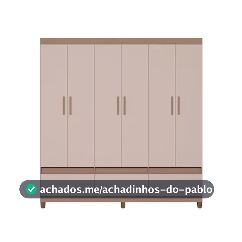Guarda-Roupa Bartira Ilhéus com Cabideiro 6 Portas de Bater 3 Gavetas e 180cm de Largura