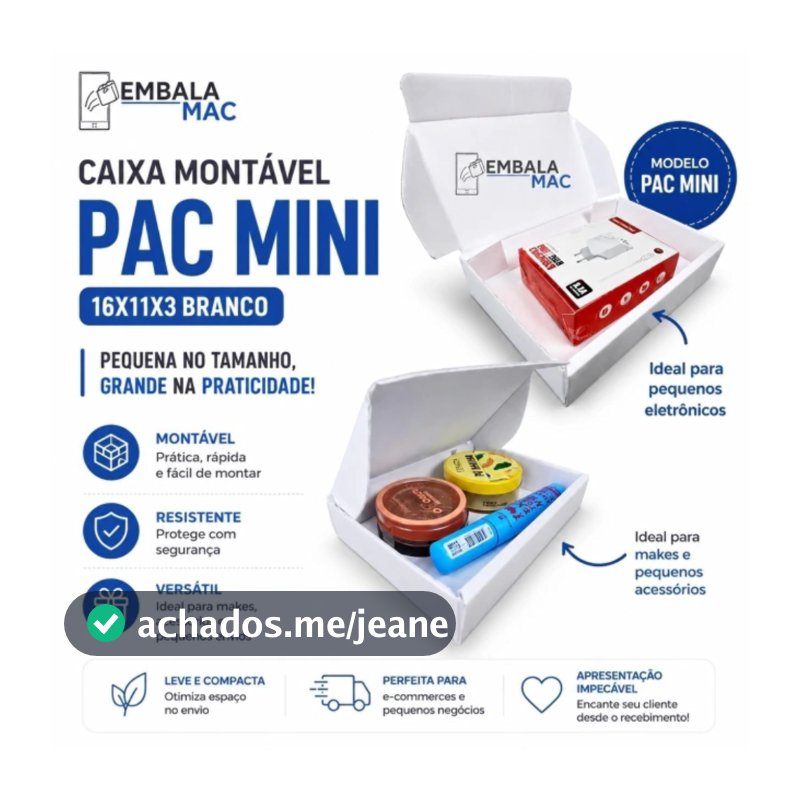 Caixa de Papelão 16x11x3 Pac Mini - Branco Ultra Resistente - Ideal para Acessórios Laços Eletrônicos Semi Jóias