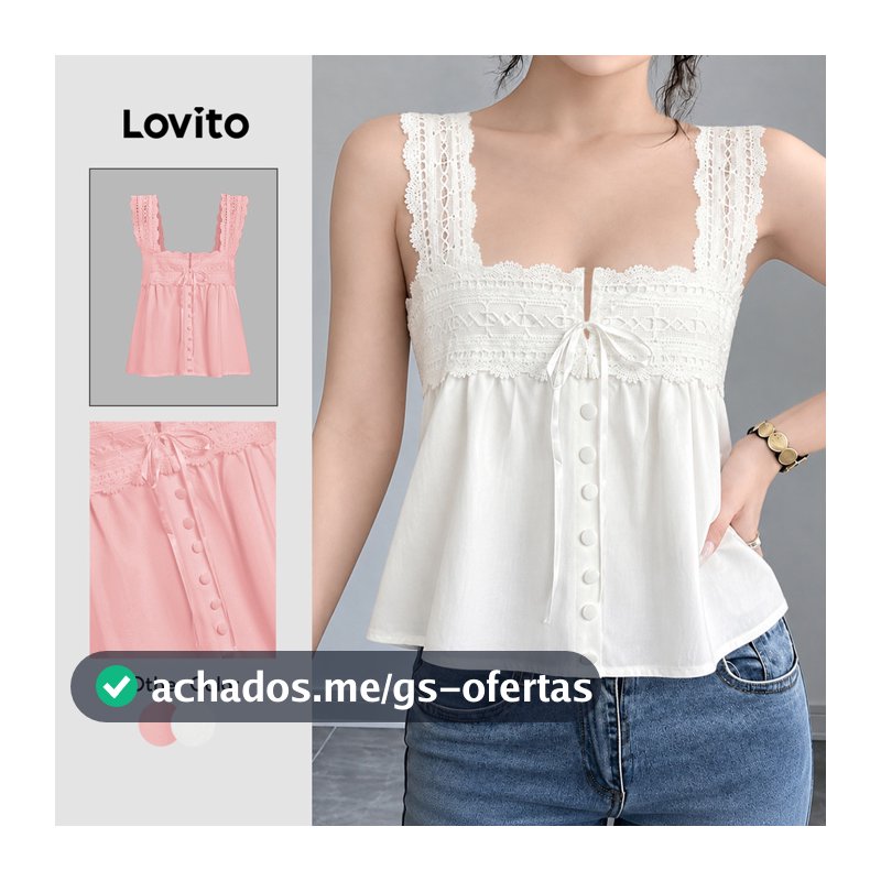 Lovito Férias Top Com Renda Lisa E Regata Verão/primavera Para Mulheres Bordado L100MD371