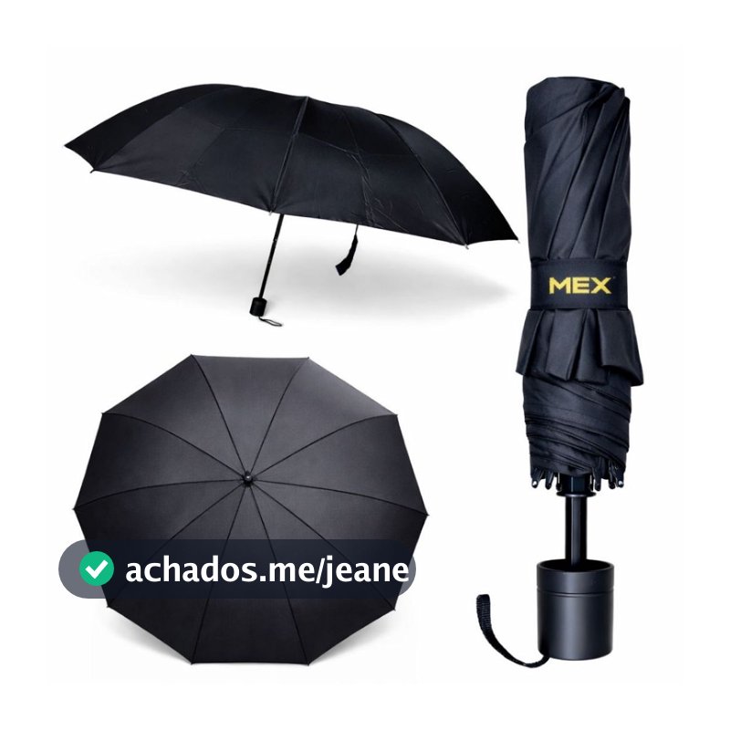 Guarda Chuva Reforçado Grande Contra Vento Sombrinha Preto com Proteção UV para Sol