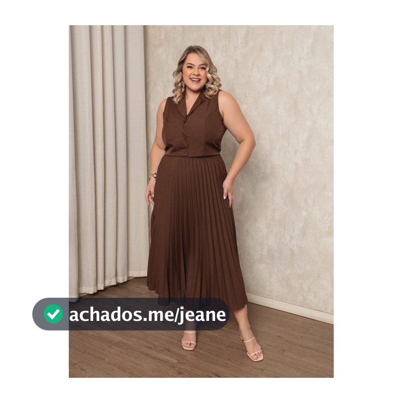Conjunto elegante plus size colete e saia plissada evangelica#305