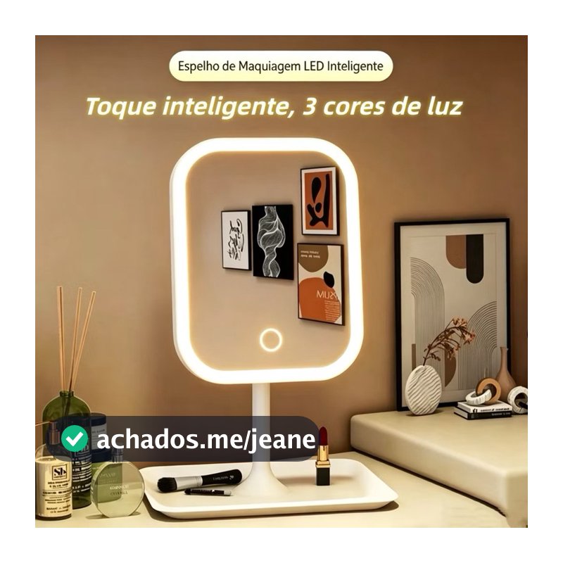 Espelho Para Maquiagem Mesa Inteligente Com Luz De Claro Led Portátil Dobrável Ajustável