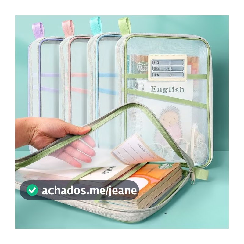 Pasta Arquivo Transparente Com Zíper E Divisórias De Malha Nylon Boa Capacidade Portátil
