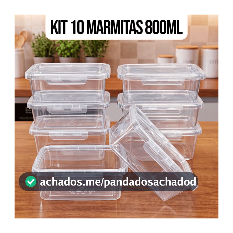 10 Marmitas Potes 800ml Travas Laterais hermeticas - Livres de BPA Alimentos organiza congelador - KAZIVA