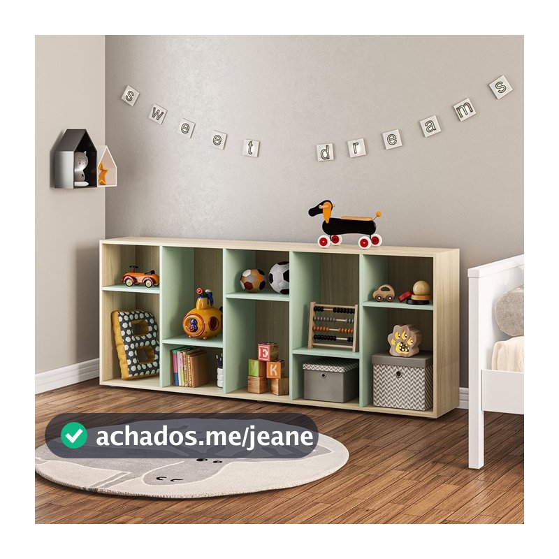 Estante Infantil  Multifuncional 10 nichos  Bella Casatema Natural/Menta
