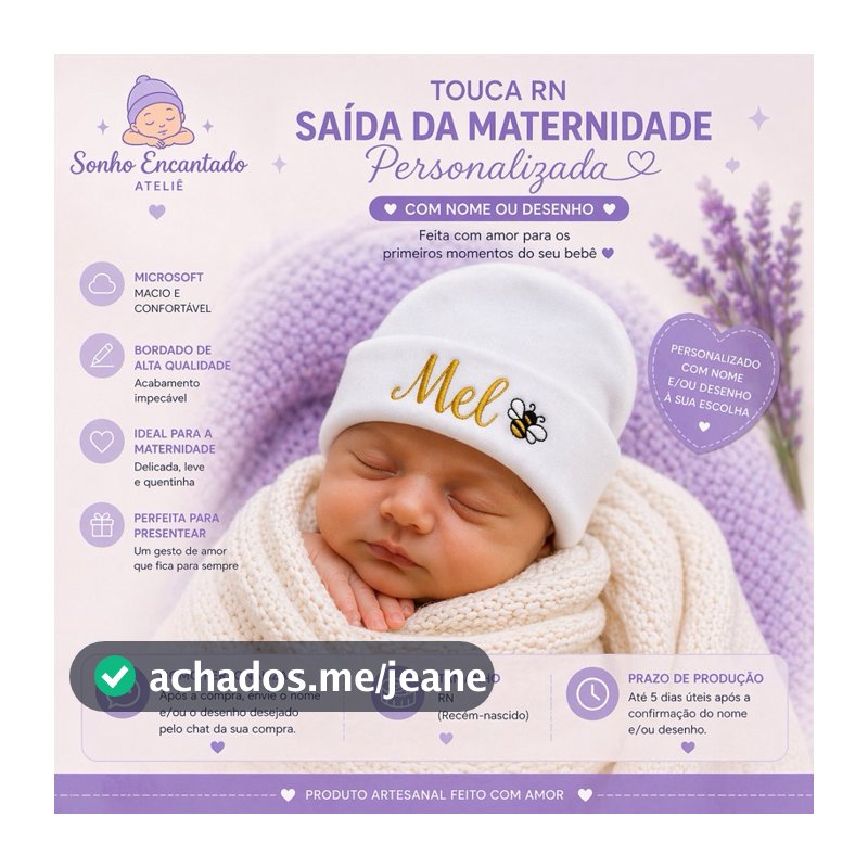 TOUCA RN personalizada com NOME para Saída maternidade