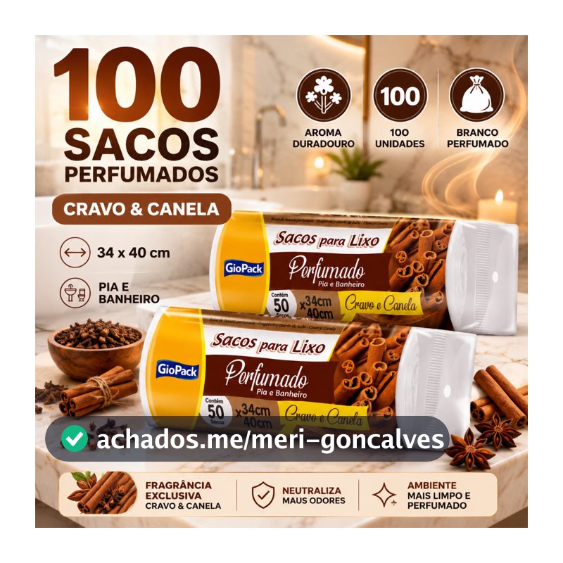 Sacos De Lixo Perfumados Cravo E Canela 100 Unidades 34x40 Pia Banheiro